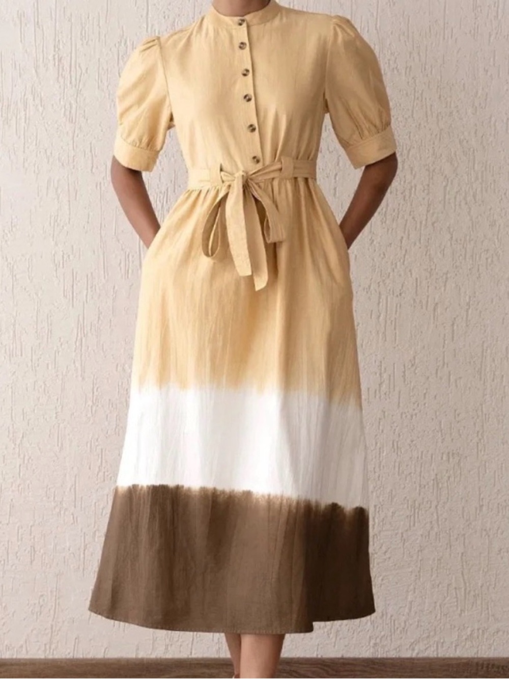 BANJANAN  Daffodil Dress Hand Dip Dye Sand Large L